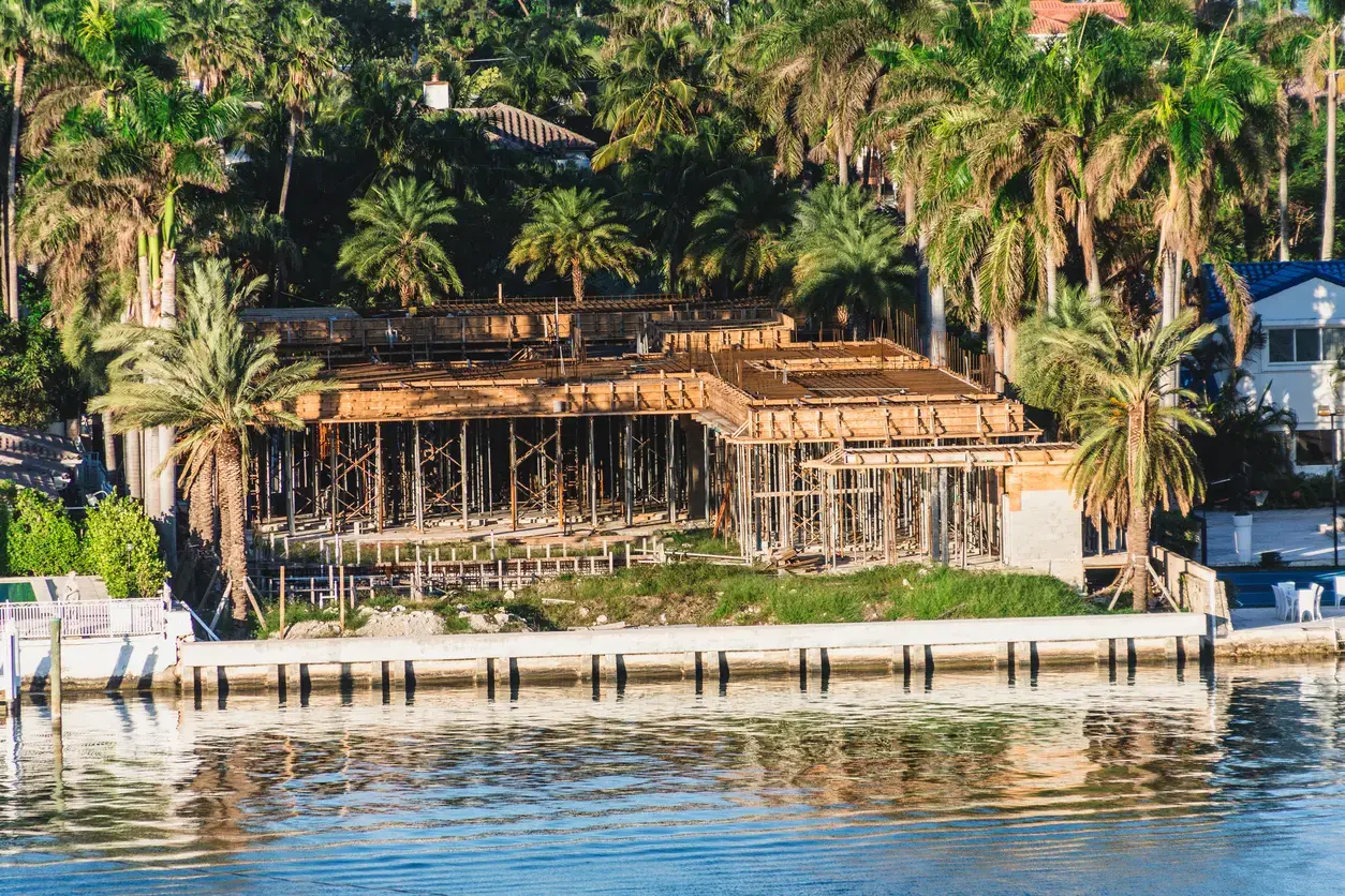waterfront home under construction