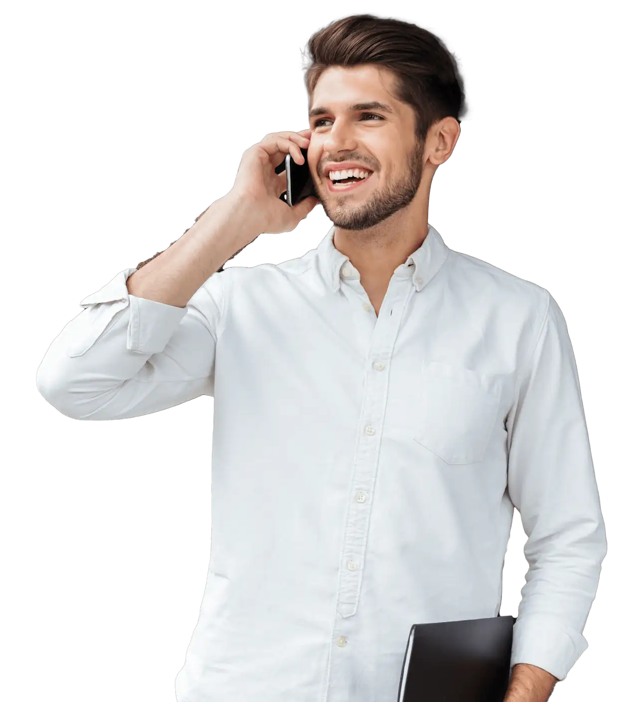Young Man Smiling Talking on his smartphone